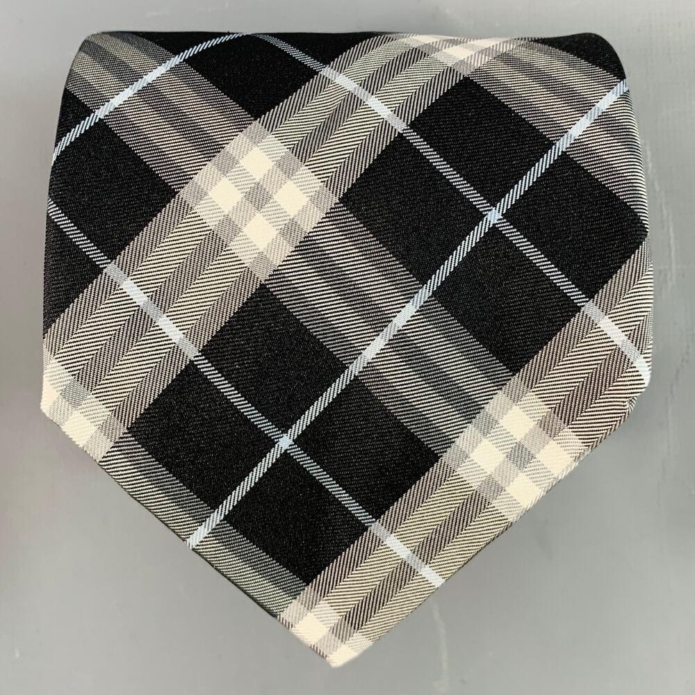 BURBERRY LONDON Grey Black Plaid Silk Tie